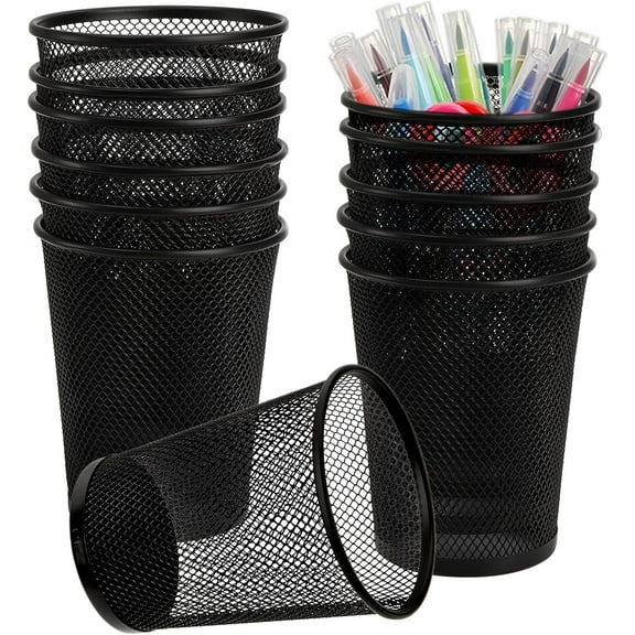 Pen Holder for Desk,Happon 12 Pack Black Mesh Pen Holder,Pencil Holder for Desk,Metal Pencil Cup, Round Pencil Holder,Makeup Brush Holders,Pen Organizer for Desk Office Home Bedroom