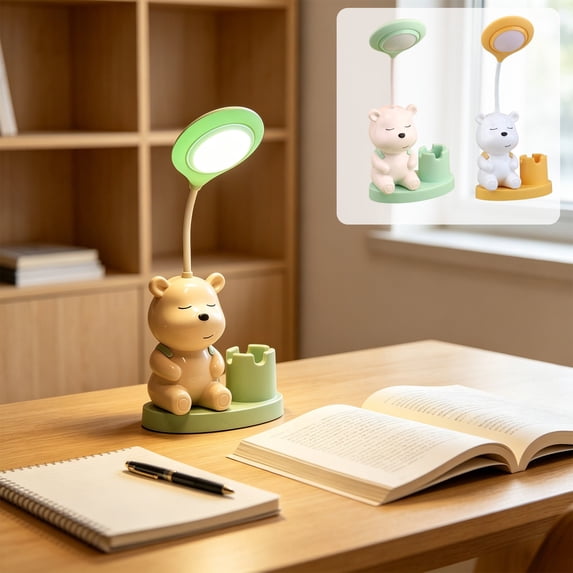 Pen Holder Desk Lamp, Cute Bear Night Light for Kids, Rechargeable Eye Protection Study Reading Lamp with Storage for Desktop by PALIFEUR