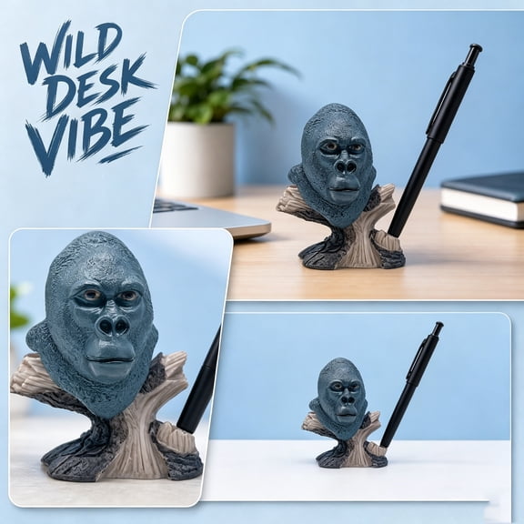 Pen Holder Desk Organizer, Pen Organizer for Desk, Office Desk Decor, Desk Decor for Men, Gorilla Themed Desktop Storage Ornament 3X2.5X4 In, Decorative Storage That Holds Writing
