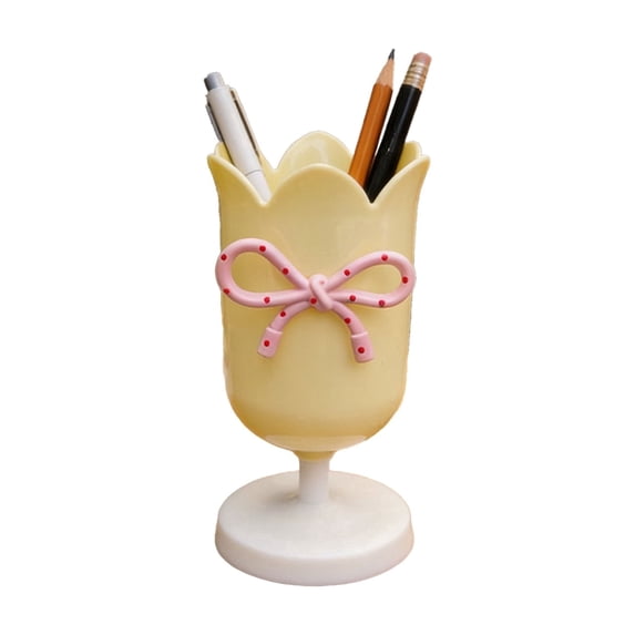 Pen Holder for Desk, Plastic Tulip Pen Holder Small Makeup Box Cute Stationery Organizer Pencil Stand Case Pencil Cups Desktop Decoration Pencil Holders Office and Supplies (Yellow)