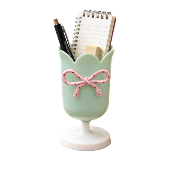 Pen Holder for Desk, Plastic Tulip Pen Holder Small Makeup Box Cute Stationery Organizer Pencil Stand Case Pencil Cups Desktop Decoration Pencil Holders Office and Supplies (Green)