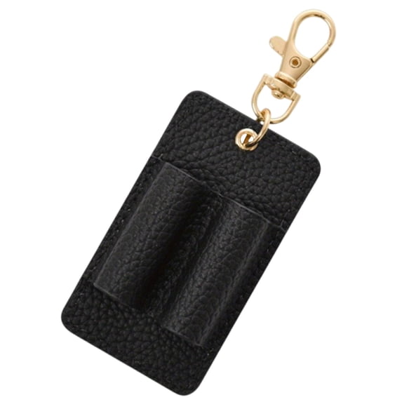 Pen Holder, Leather Pen Clip, Keychain Pen Hanger, Double Hole PU Leather Portable Holder, Lanyard Style Clip for Pen, Badge and Small Item Hanging,Black