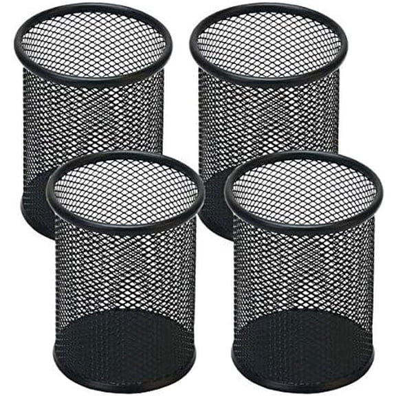 Pen Holder Mesh Pencil Holder Metal Pen Holder Cup Pencil Cup Holder for Desk Office Pen Organizer Black, 4 Pack