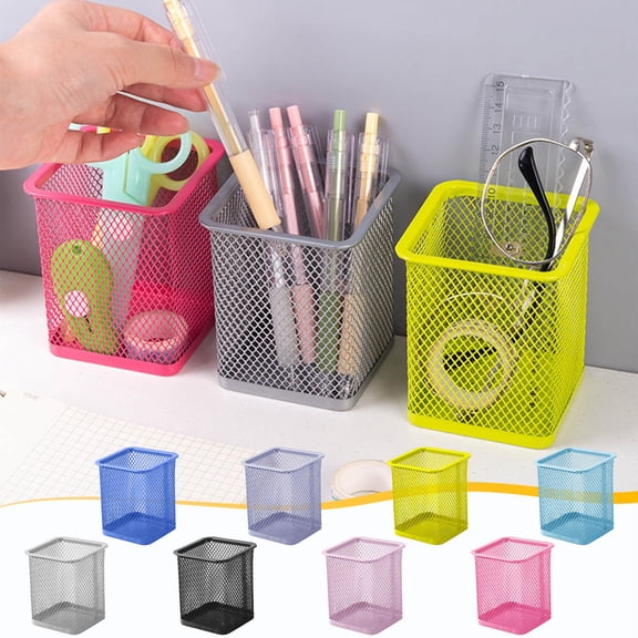 Pen Holder Metal Mesh, Steel Pencil Cup Desk Organizer, Cylindrical Jar Storage Bucket for Office Home Campus Supplies by PALIFEUR