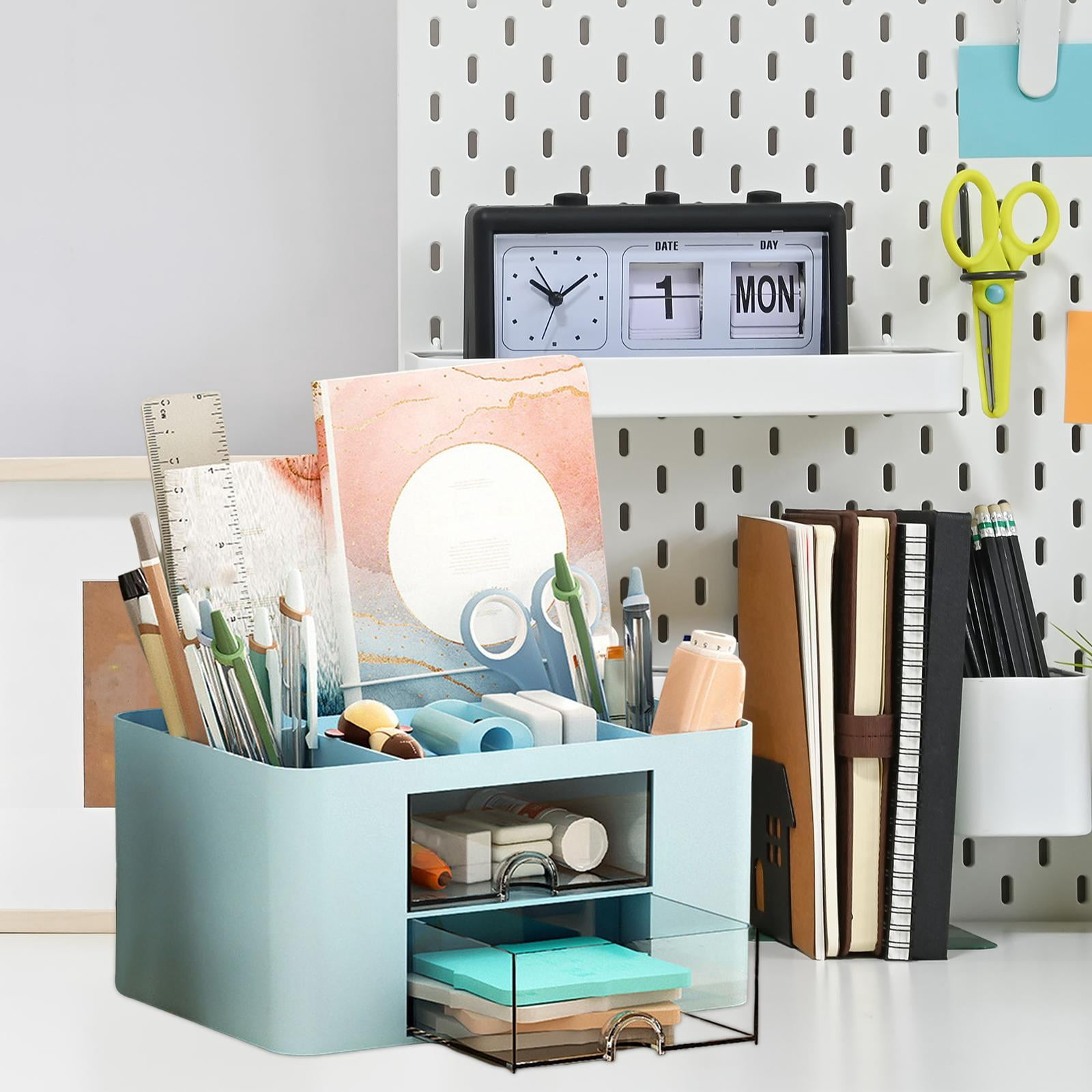 Pen Holder Office Desk Organizer with Drawers Accessories Portable Desk ...
