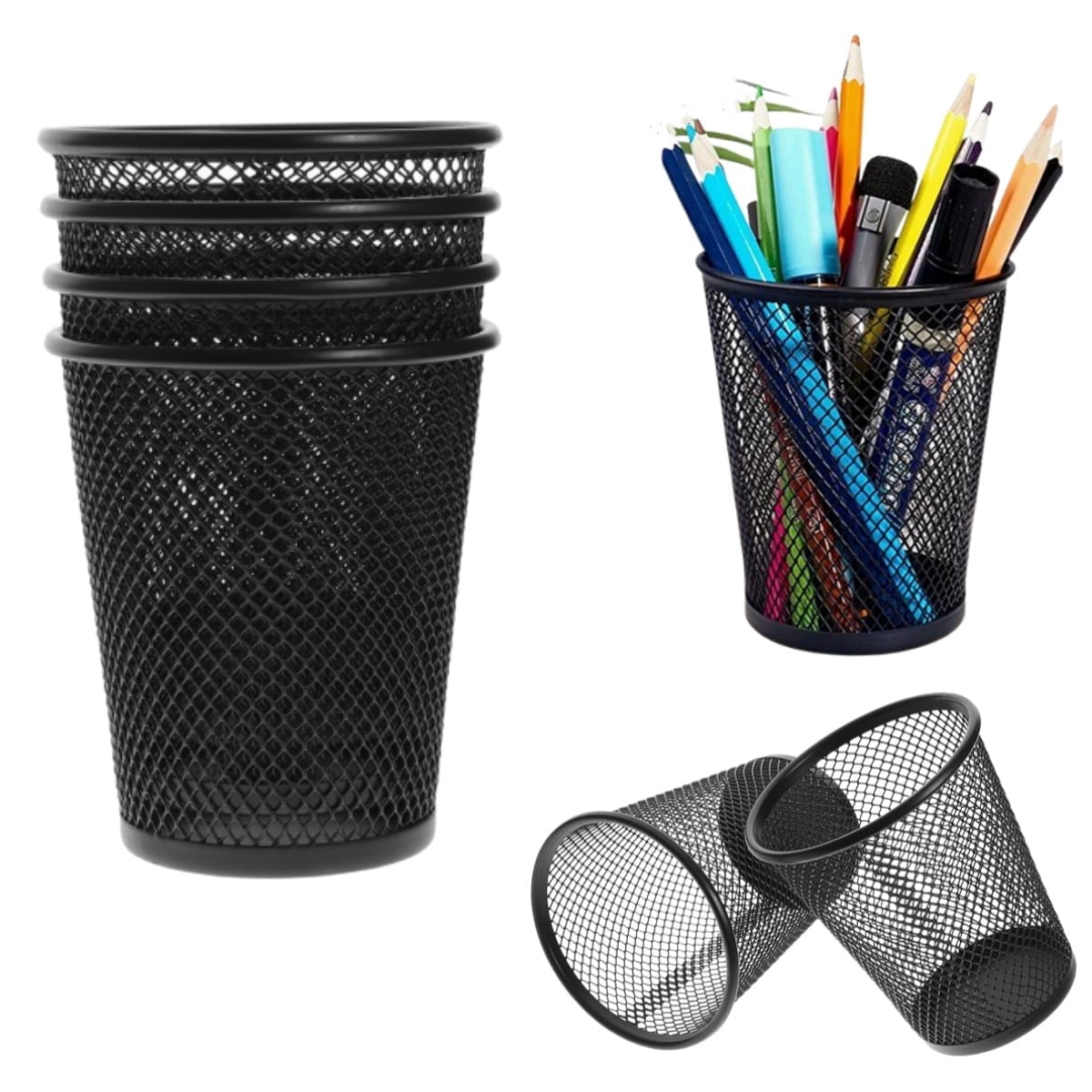 Pen Holder, Pen Organizer for Desk, Desktop Pen Holder Organizer , Metal Pencil Holder for Office Home, Black,Set of 6