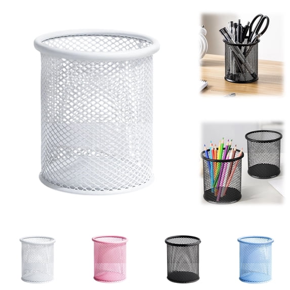 Pen Holder, Pencil Holder Cup for Desk, Mesh Metal Pen Organizer for Home Office, Desk Accessories & Workspace Pencil Container (White)