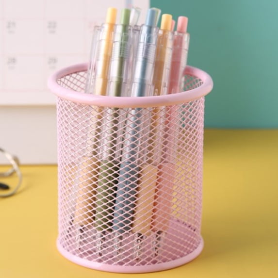Pen Holder,Pencil Holder,Pencil Holder Cup for Desk, Black Metal Pen Holder, Mesh Pen Organizer for Home Office, Desk Accessories Pencil Container(Pink 4IN)