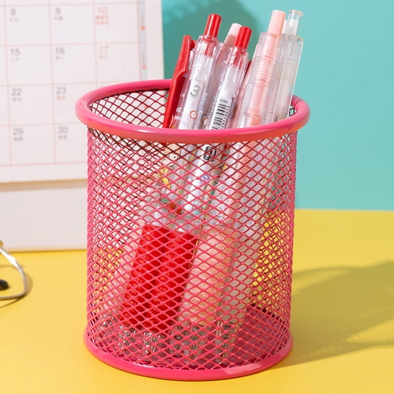 Pen Holder,Pencil Holder,Pencil Holder Cup for Desk, Black Metal Pen Holder, Mesh Pen Organizer for Home Office, Desk Accessories Pencil Container(Red 4IN)
