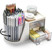 Pen Holder,Rotating Desk Organizer,Office School Home and Art Supplies (White)