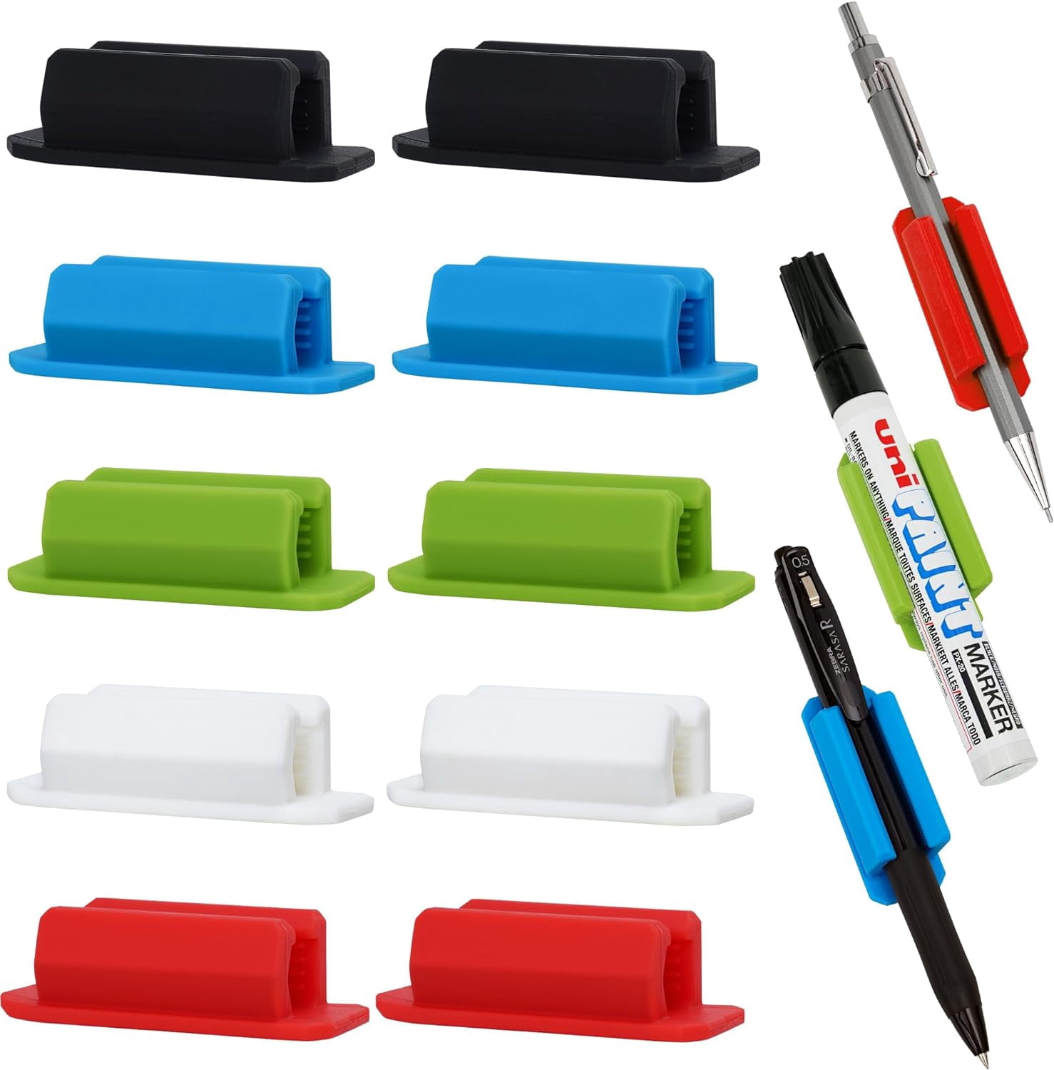 Pen Holder Set of 10, Adhesive Silicone Pen Holder for Desk, Office Desk Accessories and Teacher Supplies, Pencil Holder, Marker Holder, Multicolor (10 pack)