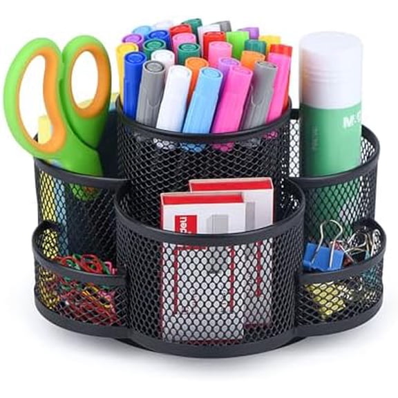 Pen Holder for Desk, 360 Rotating Pencil Holder, Cup Holder for Desk Office, Desk Organizers and Accessories in Black