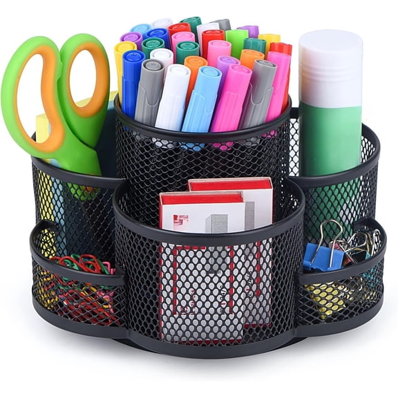 Pen Holder for Desk, 360 Rotating Pencil Holder, Cup Holder for Desk Office, Desk Organizers and Accessories in Black