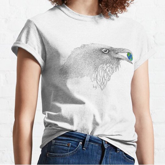 Pen & Ink Raven Holding The World In His Beak Classic T-shirt