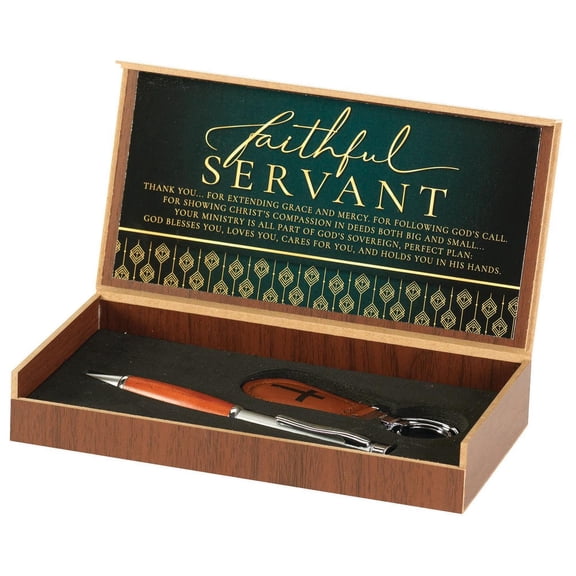 Dicksons Faithful Servant Hunter Green 7 x 4 Metal Pen and Key Chain Boxed Gift Set