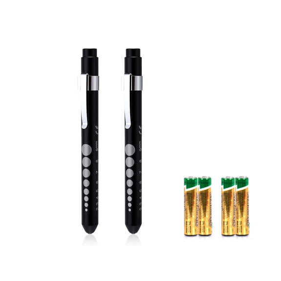 Pen Light with Pupil Gauge Nursing Pen Lights for Nurses 2 Pack Reusable Pupil Penlight for Nursing Students Doctors EMTs White Light LED Penlights for Nurses with 4 Batteries (Black)