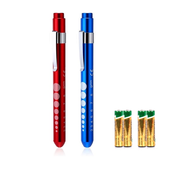 Pen Light with Pupil Gauge Nursing Pen Lights for Nurses 2 Pack Reusable Pupil Penlight for Nursing Students Doctors EMTs White Light LED Penlights for Nurses with 4 Batteries Red and Blue