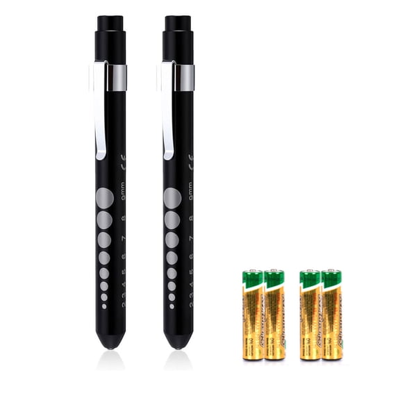 Pen Light with Pupil Gauge Nursing Pen Lights for Nurses 2 Pack Reusable Pupil Penlight for Nursing Students Doctors EMTs White Light LED Penlights for Nurses with 4 Batteries (Black)