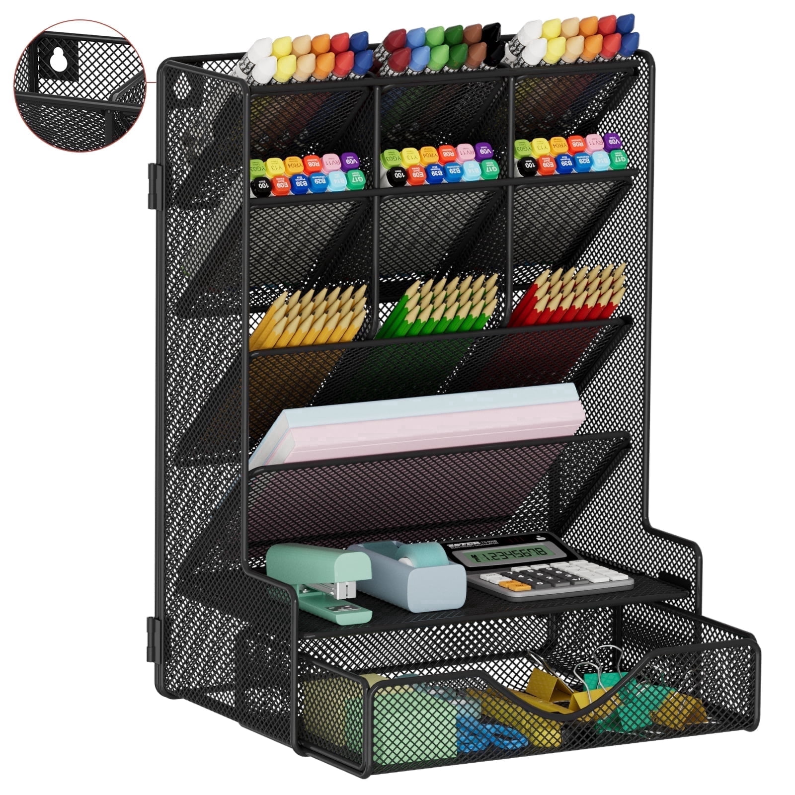 BOHDK Pen Organizer with Drawer for Desk, Black
