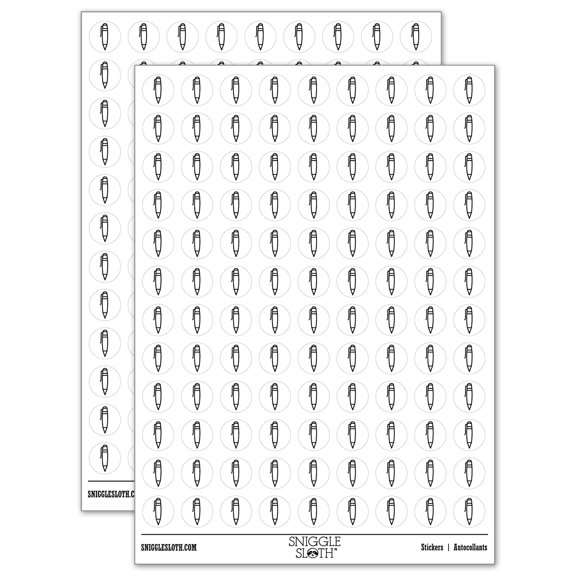 Pen Outline 200+ Round Stickers - White - Matte Finish - 0.50" Size