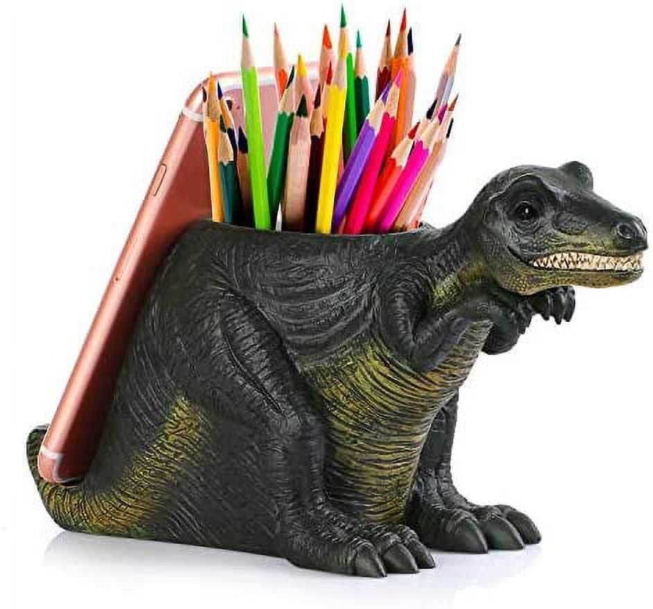 Pen Pencil Holder with Phone Stand, Coolbros Resin elephant Shaped Pen  Container Cell Phone Stand Carving Brush Scissor Holder Desk Organizer  Decoration for Office Desk Home Decorative (Dinosaur) 