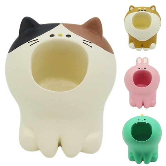 Pen Pencil Holder, Resin Cat Dog Dinosaur Rabbit Animal Paper Clip Toothbrush Mini Storage Organizer Office Desk Decorations