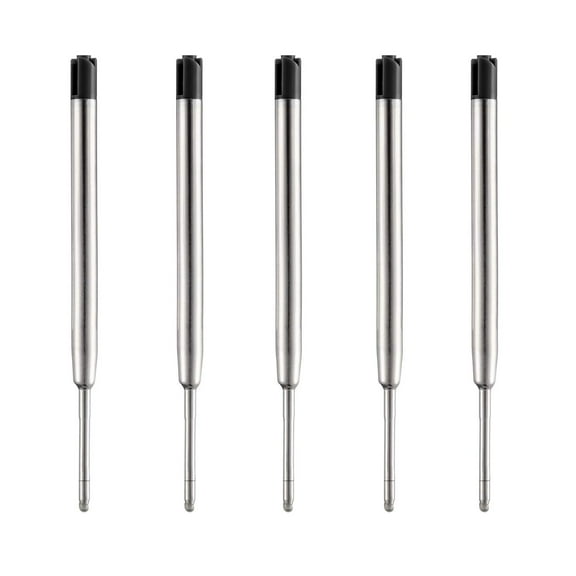 Pen Refills, Black Ink Refill Pack of 5, Replaceable Ballpoint Pen Refills, Medium Point Metal Refill