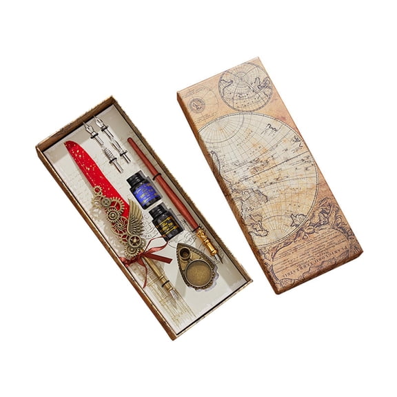 Pen Set with Nibs- Ink- Pen Holder Mechanical Gear Lovers Elegant Mechanical Quill Pen Set