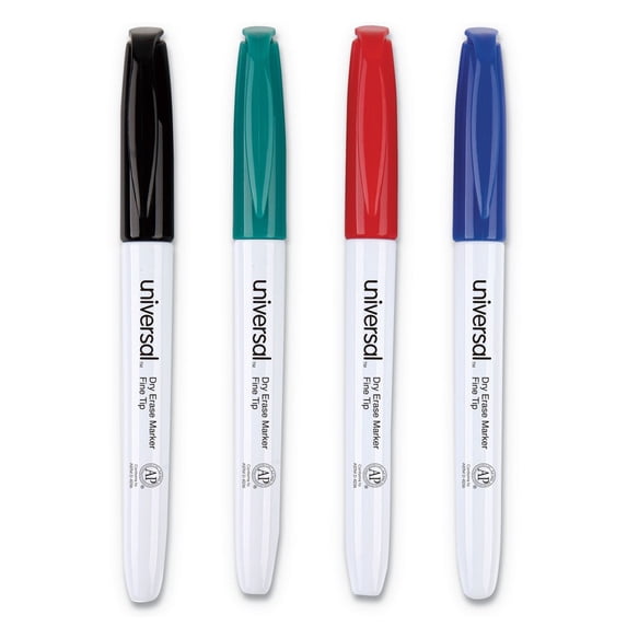 Fine Bullet Tip, Pen Style Dry Erase Marker - Black/Green/Red/Blue (4/Set)