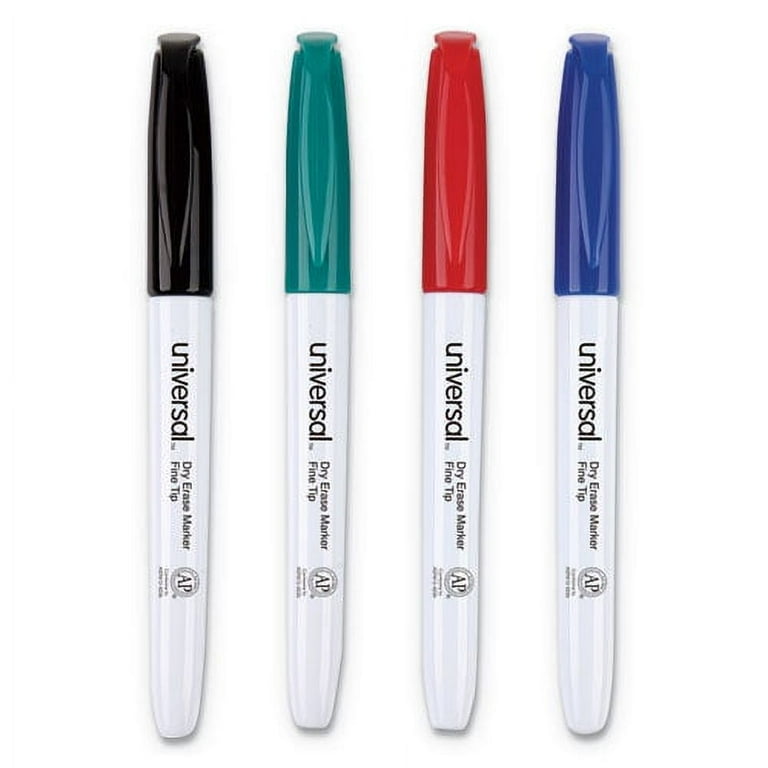 Dry Erase Marker, Pen-Style, Fine Bullet Tip, Assorted Colors, 4/Kit