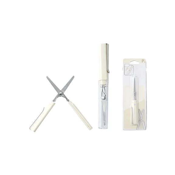 Pen Style Scissors with Paper Cutter, Folding Penblade, Portable Travel Safety Scissors for Home, Diy Crafts Beige