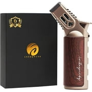 Quad Torch Lighter - Handheld Blow Torch for Cooking, Soldering, Resin Art - Portable Torch with Adjustable Flame & Ignition Lock - Luxurious Kitchen Torch & Gift Box by inZaynity - Steel Brown
