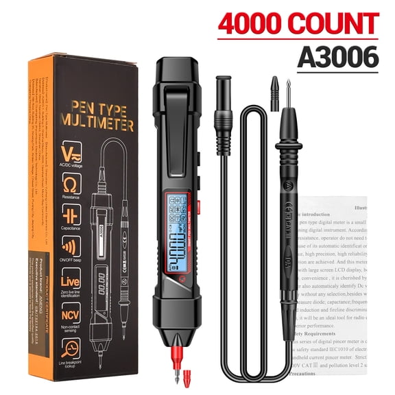 Pen Type Digital Multimeter Pen Style Digital Multimeter 4000 Counts AC DC Voltage Tester with Flashlight Auto Shutdown for Electricians Technicians DIY Home Use