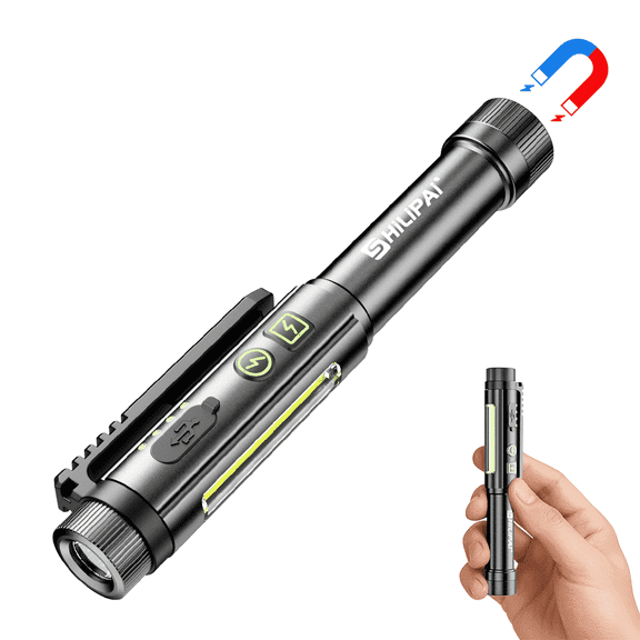 Magnetic Rechargeable Pen Light - 600 Lumen Dimmable EDC Flashlight, IPX4 Waterproof Work Light with Clip & COB LED for Mechanics, Nurses, Emergency