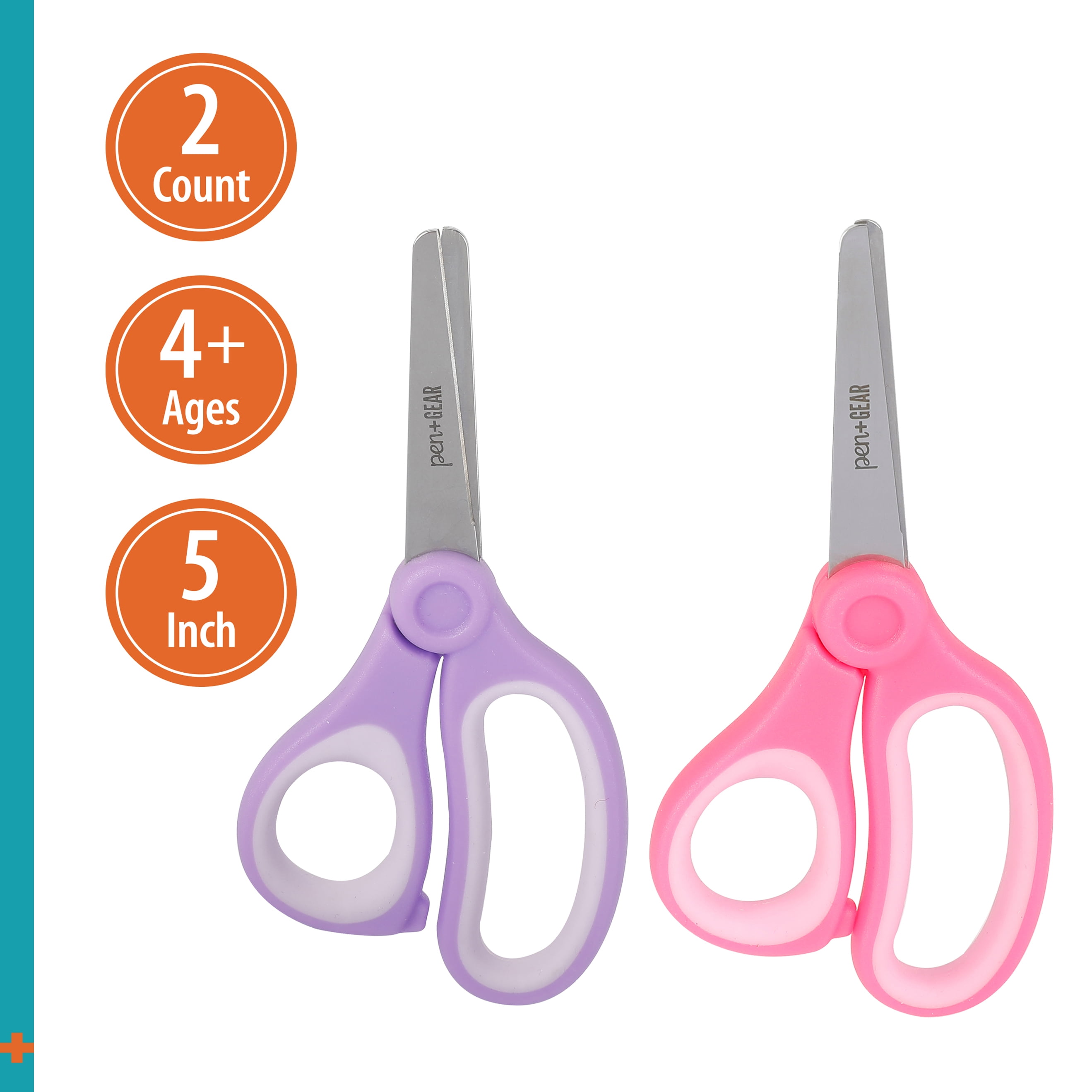 Pen+Gear 5-inch Blunt-tip Kids Scissors, School Supplies, 2-Pack, Purple and Pink