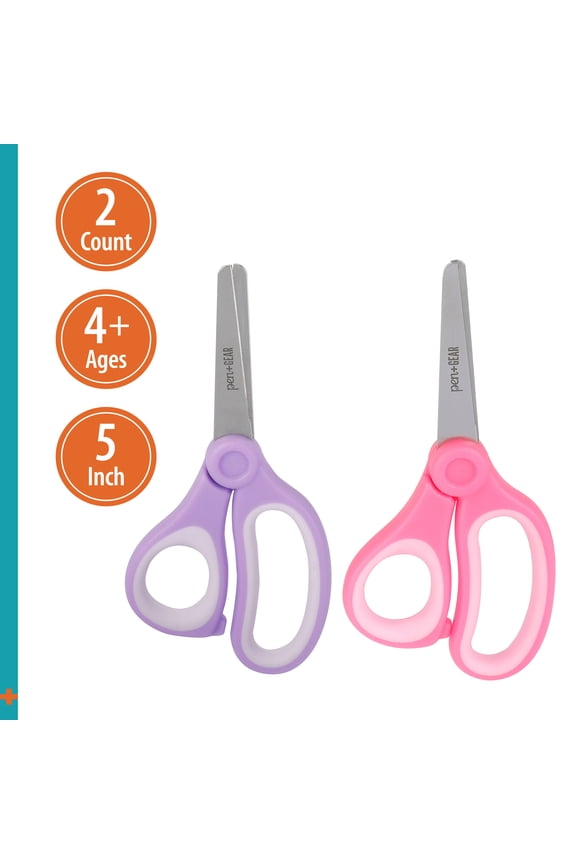 5-inch Blunt-tip Kids Scissors, Ages 4-7, School Supplies, 2-Pack, Purple and Pink