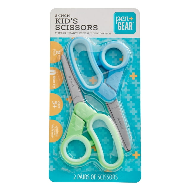 Pen and Gear Kids Scissors, 5", Blunt, School Supplies for Kids 5+, Light Blue/Green, Pack of 2