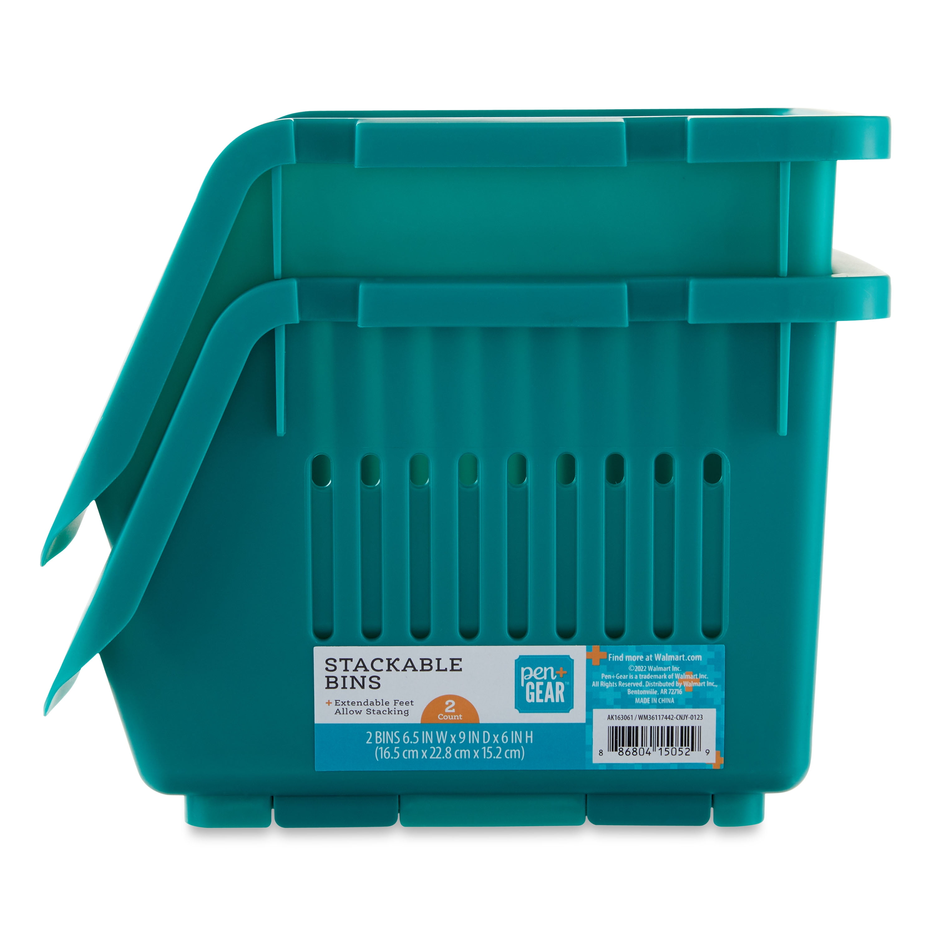Pen + Gear Stackable Polypropylene, Plastic Storage Bins, Emerald, 2