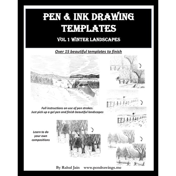 Pen and Ink Drawing Templates: vol. 1 Winter Landscapes, (Paperback)