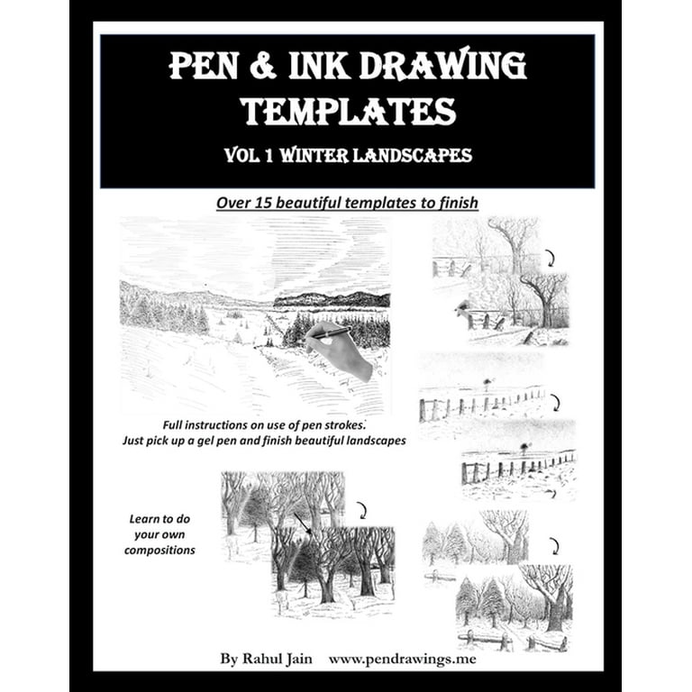 Pen and Ink Drawing Templates: vol. 1 Winter Landscapes - Pen and Ink  Drawings by Rahul Jain