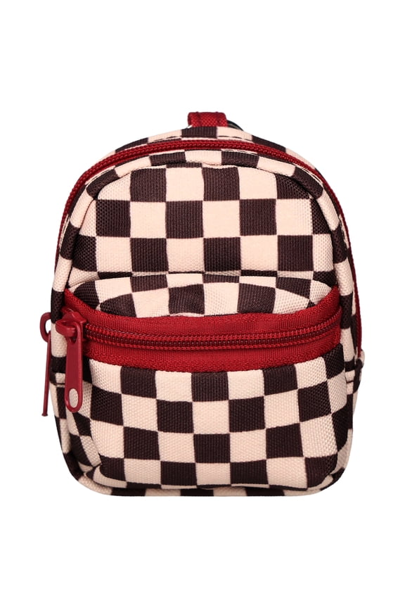 Western Checkered Mini Backpack Charm, Black and White, 3.55 Inch