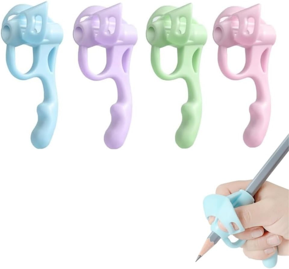 Pen holder, 5-finger silicone pen holder handwriting assistance tool, comfortable pencil grip, suitable for beginners' posture correction training writing (4 pieces)