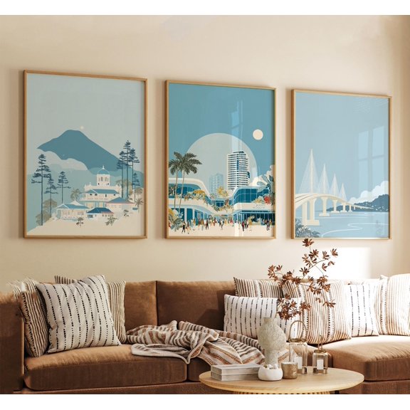 Penang Malaysia Poster Vintage Travel Illustration Wall Art Tropical City Prints Retro Style Set 3