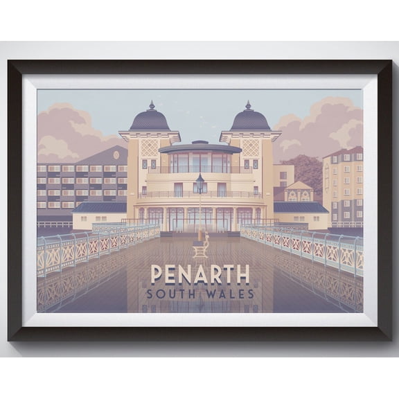 Penarth Travel Poster, South Wales Travel Print, Penarth Pier Pavilion, Art Deco Pier, Seaside Town, Cardiff Wall Art, Vale Of Glamorgan Wall Art, Modern Wall Decor, 8x12 UNFRAMED
