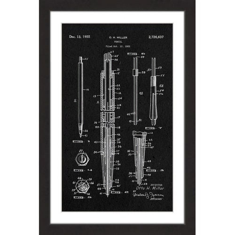 "Pencil 1955 Black Paper" Framed Painting Art Print, 12" x 1.5"