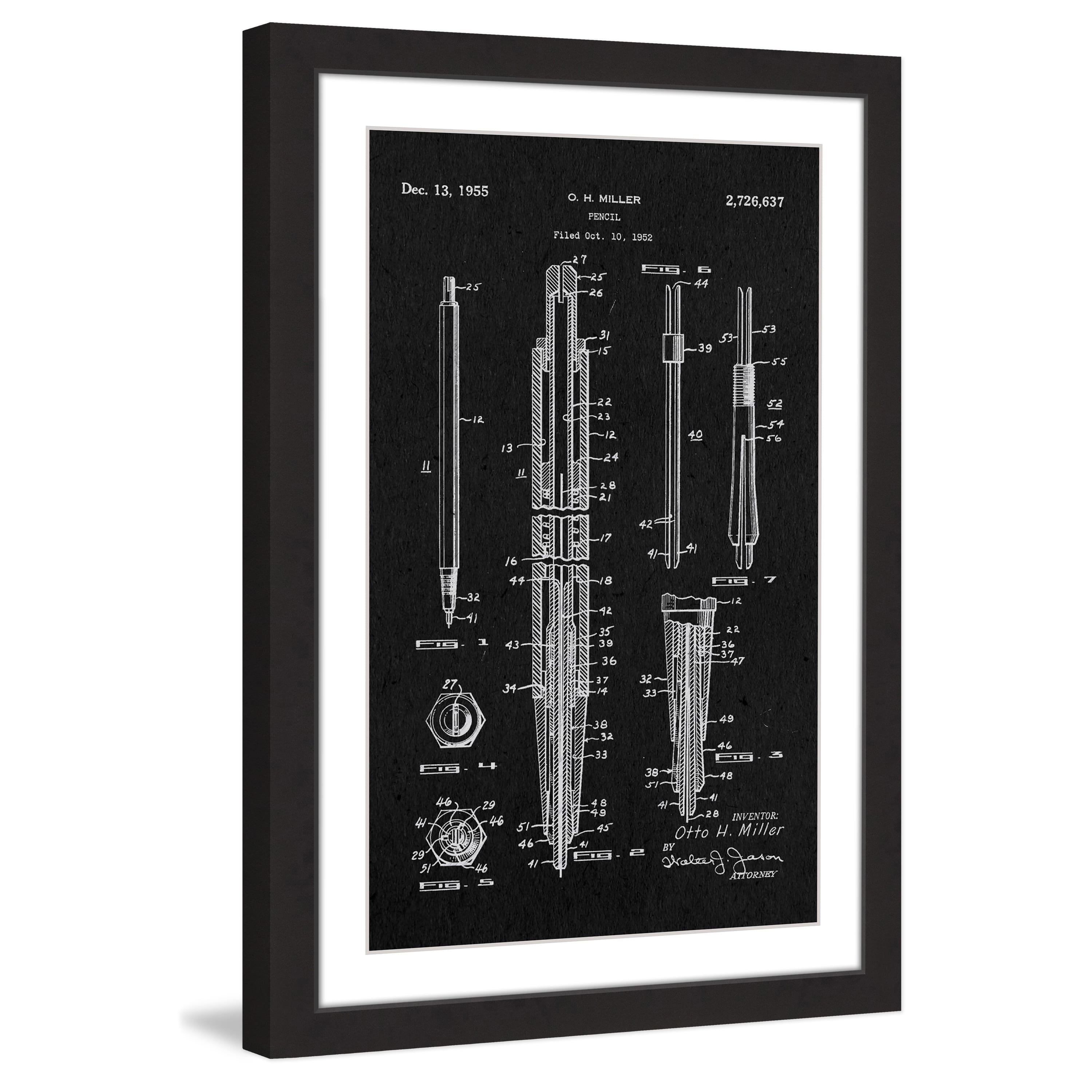 "Pencil 1955 Black Paper" Framed Painting Art Print, 24" x 1.5"