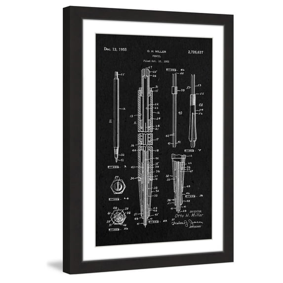 "Pencil 1955 Black Paper" Framed Painting Print