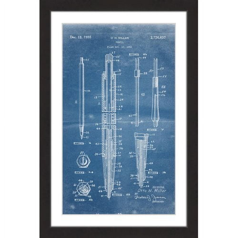 "Pencil 1955 Blueprint" Framed Painting Art Print