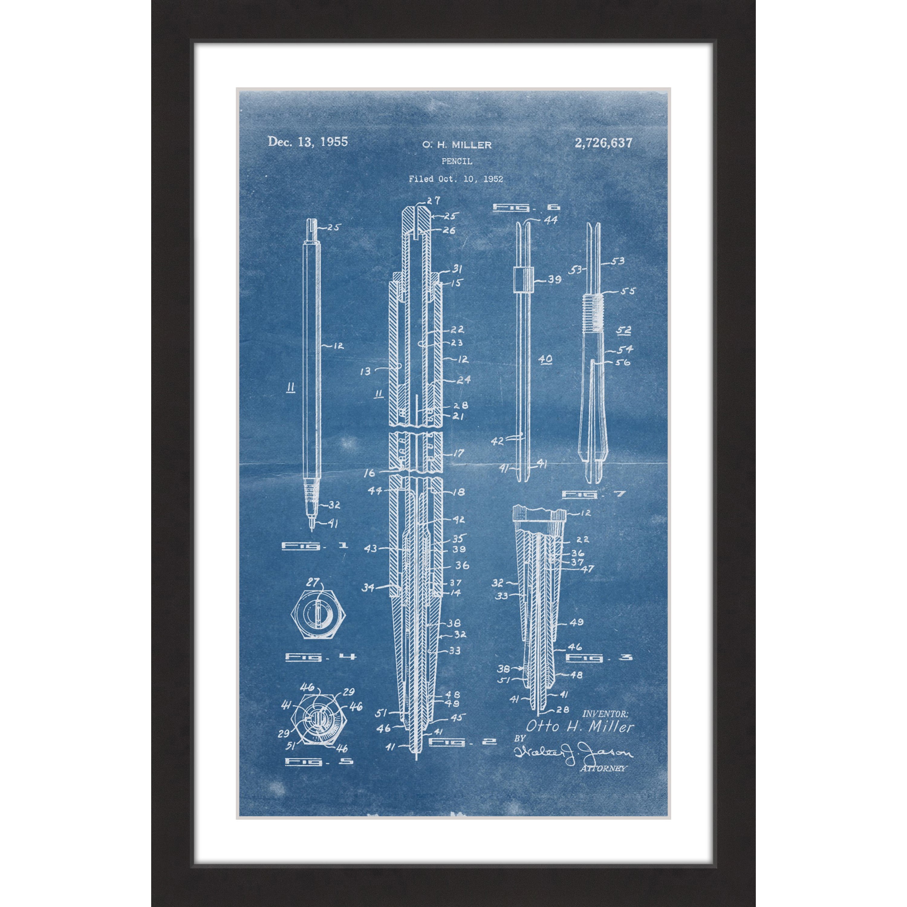 "Pencil 1955 Blueprint" Framed Painting Print