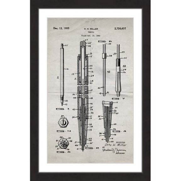 "Pencil 1955 Old Paper" Framed Painting Print
